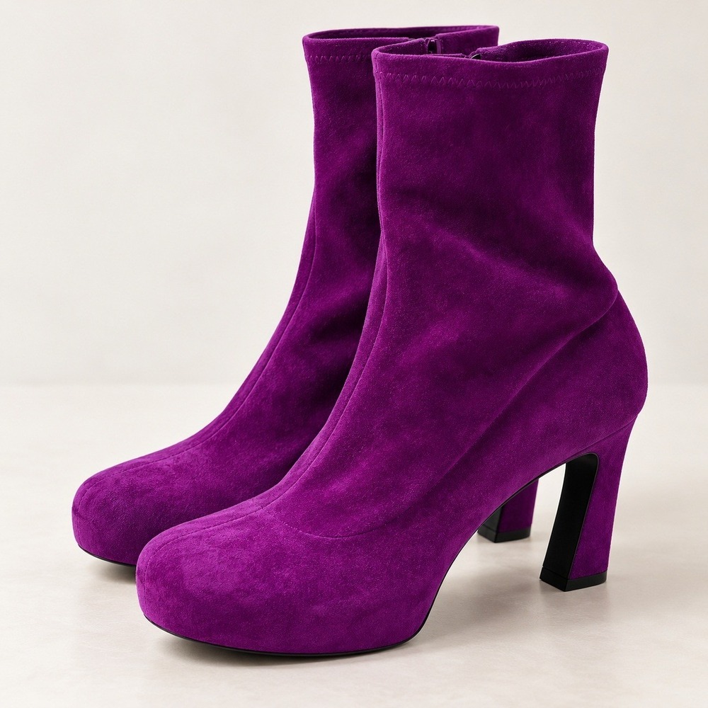 Khaite Socks Boots In Violet Suede Heeled Ankle  Purple Women's Size IT 40 US 10